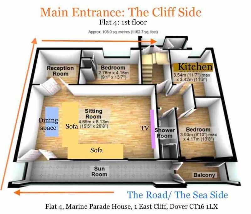 Flat 4 Marine Parade House, 1 East Cliff- Next To Dover Port, White Cliffs, Beach, Castle Dış mekan fotoğraf